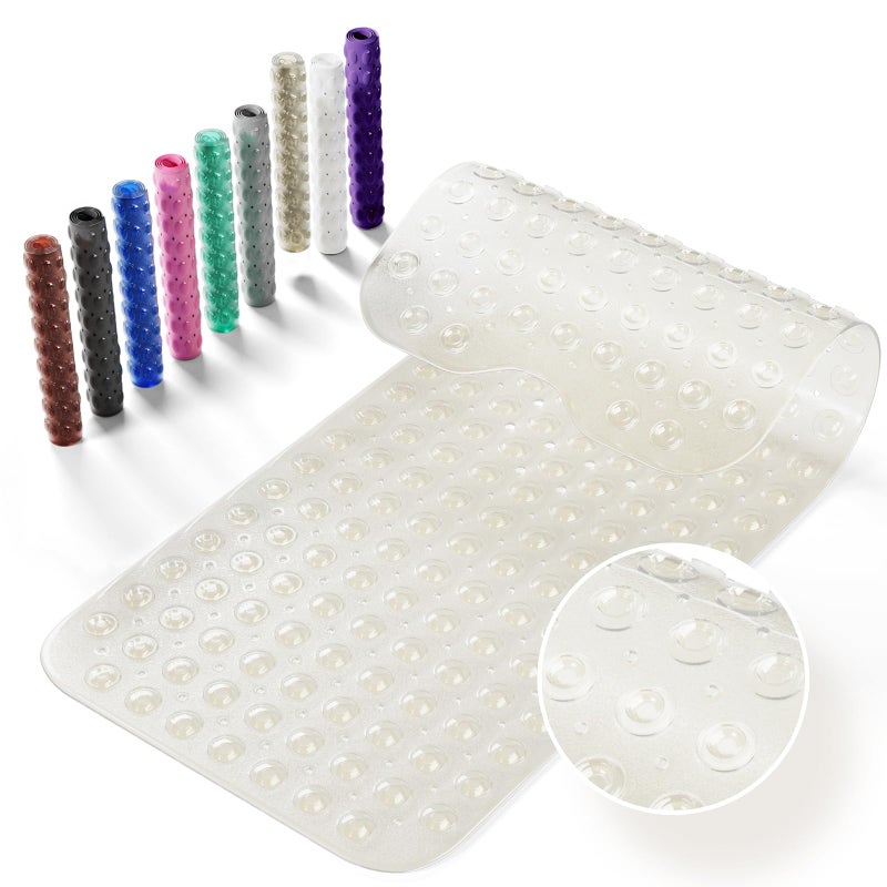 Krussier Non-Slip Bath Tub Mat  39x16 Inch Extra Large Shower Mat with Drain Holes & Suction Cups  Machine Washable  Clear - Image 1